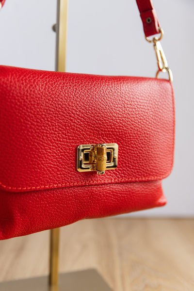 Liv Pebbled Leather Handbag, Red