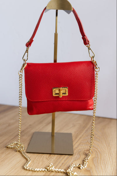 Liv Pebbled Leather Handbag, Red