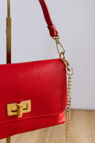 Liv Pebbled Leather Handbag, Red