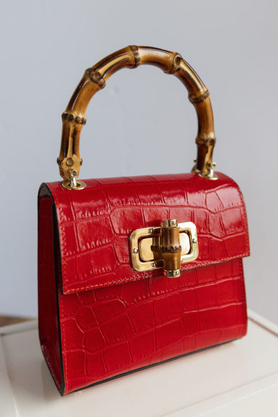 Selena Embossed Leather Hand Bag, Red