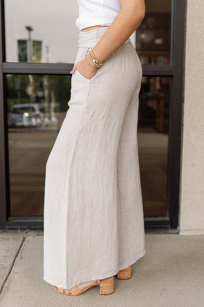 Capri Fold-Over Waist Linen Palazzo Pants