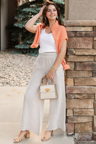 Capri Fold-Over Waist Linen Palazzo Pants