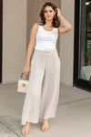 Capri Fold-Over Waist Linen Palazzo Pants