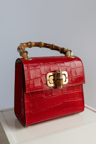 Selena Embossed Leather Hand Bag, Red