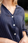 Morgan Linen Pinstripe Tie Front Top