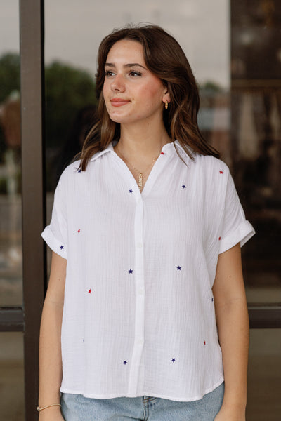 Star Spangled Cotton Gauze Button Down