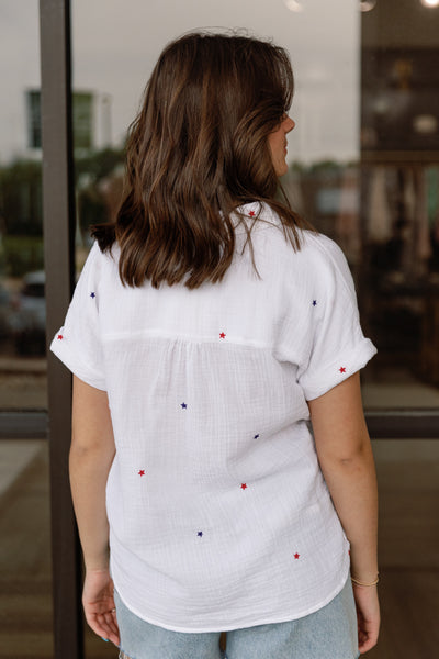 Star Spangled Cotton Gauze Button Down