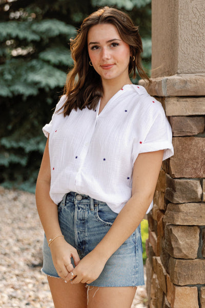 Star Spangled Cotton Gauze Button Down