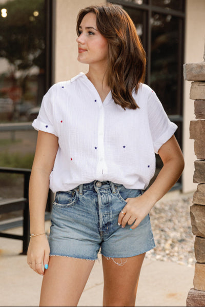 Star Spangled Cotton Gauze Button Down