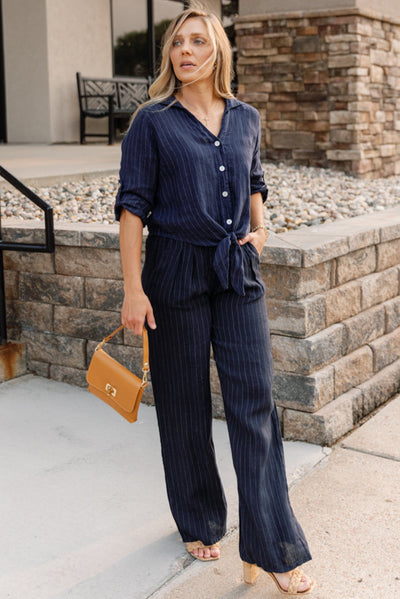 Morgan Linen Pinstripe Trouser