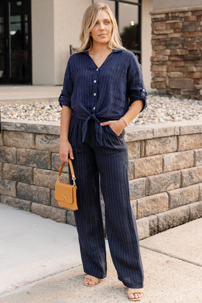 Morgan Linen Pinstripe Trouser