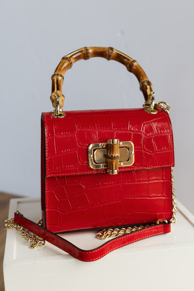 Selena Embossed Leather Hand Bag, Red