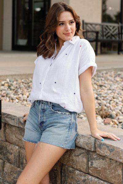 Star Spangled Cotton Gauze Button Down