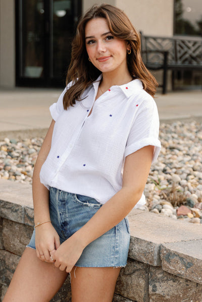 Star Spangled Cotton Gauze Button Down