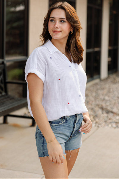 Star Spangled Cotton Gauze Button Down