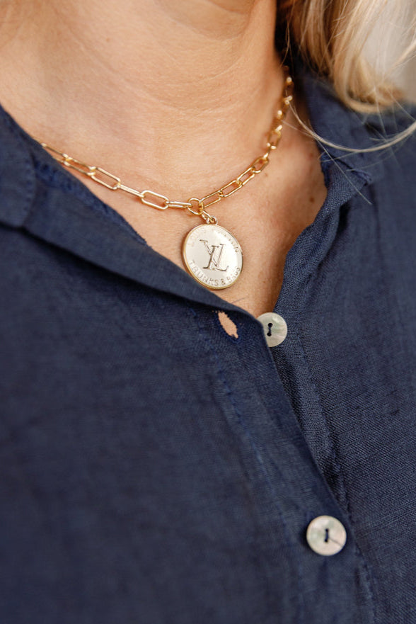 Designer Medallion on Paperclip Chain