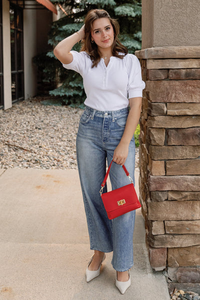 Liv Pebbled Leather Handbag, Red