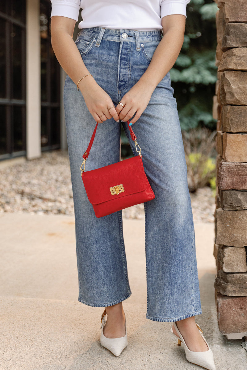 Liv Pebbled Leather Handbag, Red