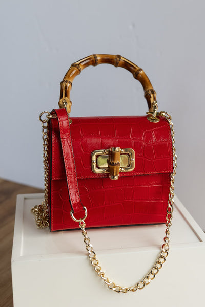 Selena Embossed Leather Hand Bag, Red
