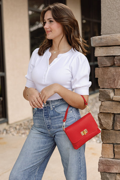 Liv Pebbled Leather Handbag, Red