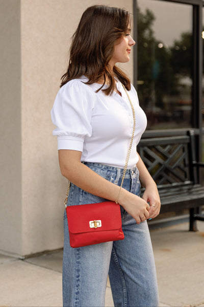 Liv Pebbled Leather Handbag, Red