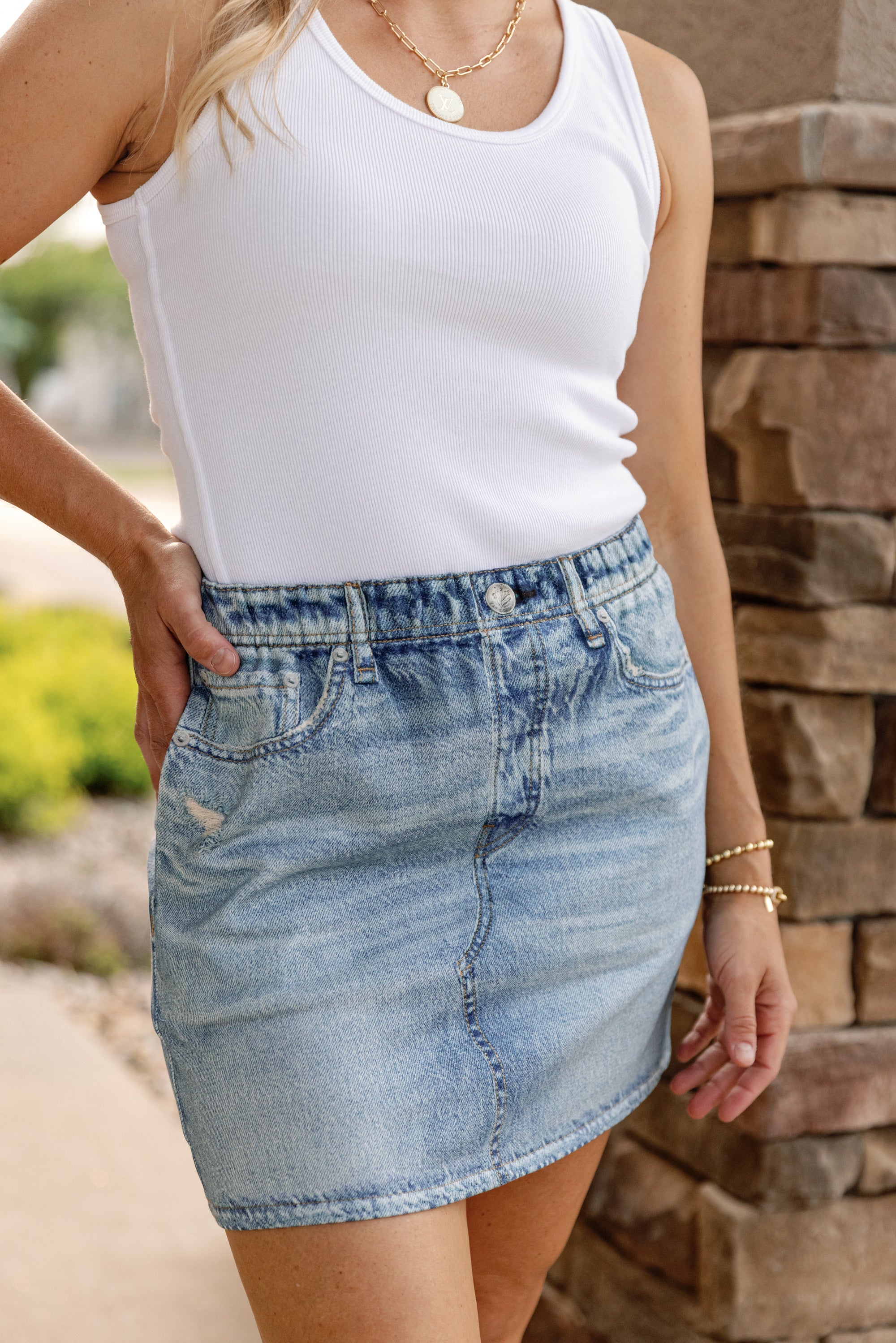 Rag & Bone Miramar Denim-Print Terry Skirt