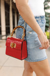 Selena Embossed Leather Hand Bag, Red