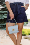 Liv Pebbled Leather Handbag, Powder