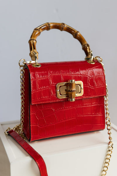 Selena Embossed Leather Hand Bag, Red