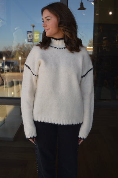 Esme Whip Stitch Trim Mock Neck Sweater