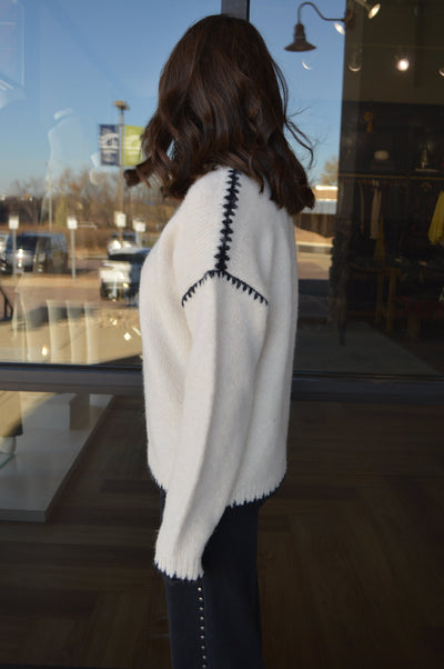 Esme Whip Stitch Trim Mock Neck Sweater