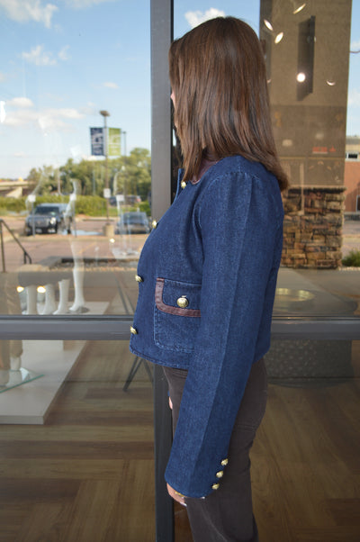 Margot Faux Leather Trimmed Denim Jacket