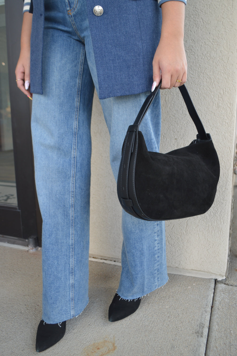 Charli Genuine Suede Hobo Handbag, Black