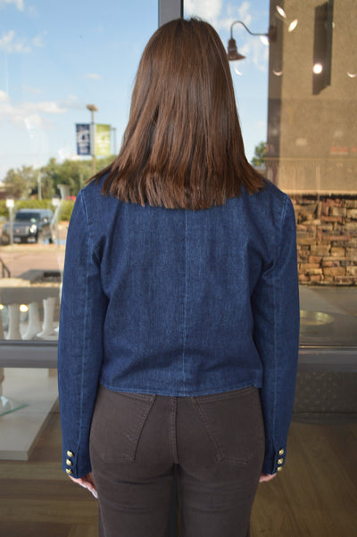 Margot Faux Leather Trimmed Denim Jacket