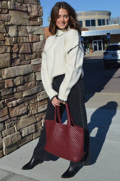 Esme Whip Stitch Trim Mock Neck Sweater