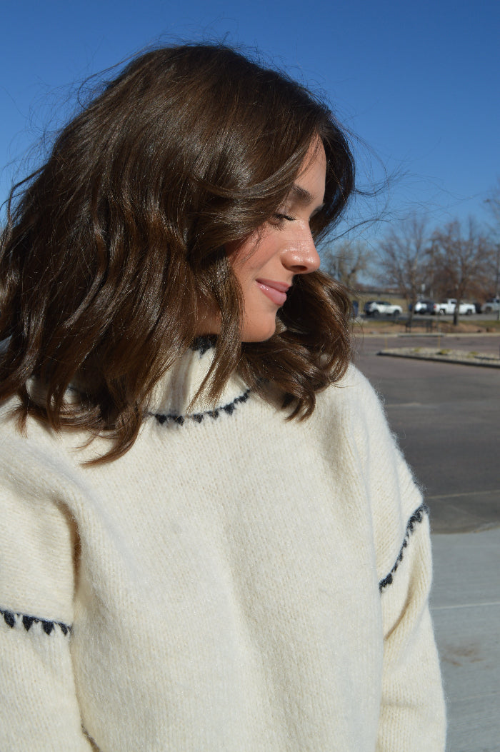 Esme Whip Stitch Trim Mock Neck Sweater
