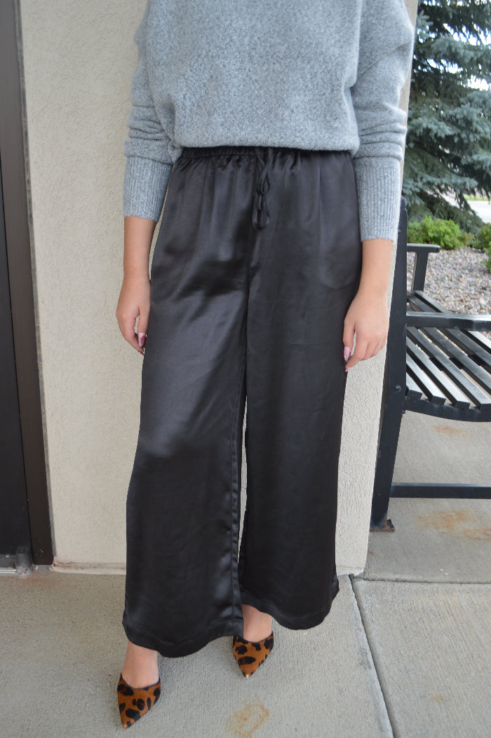 Madison Satin Crop Pants, Black