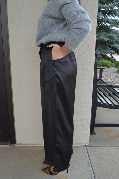 Madison Satin Crop Pants, Black