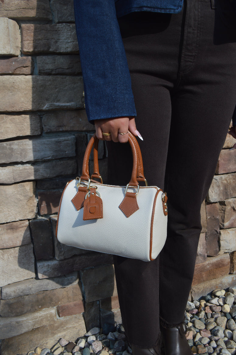 Lola Leather Duffle Handbag, Cream Combo