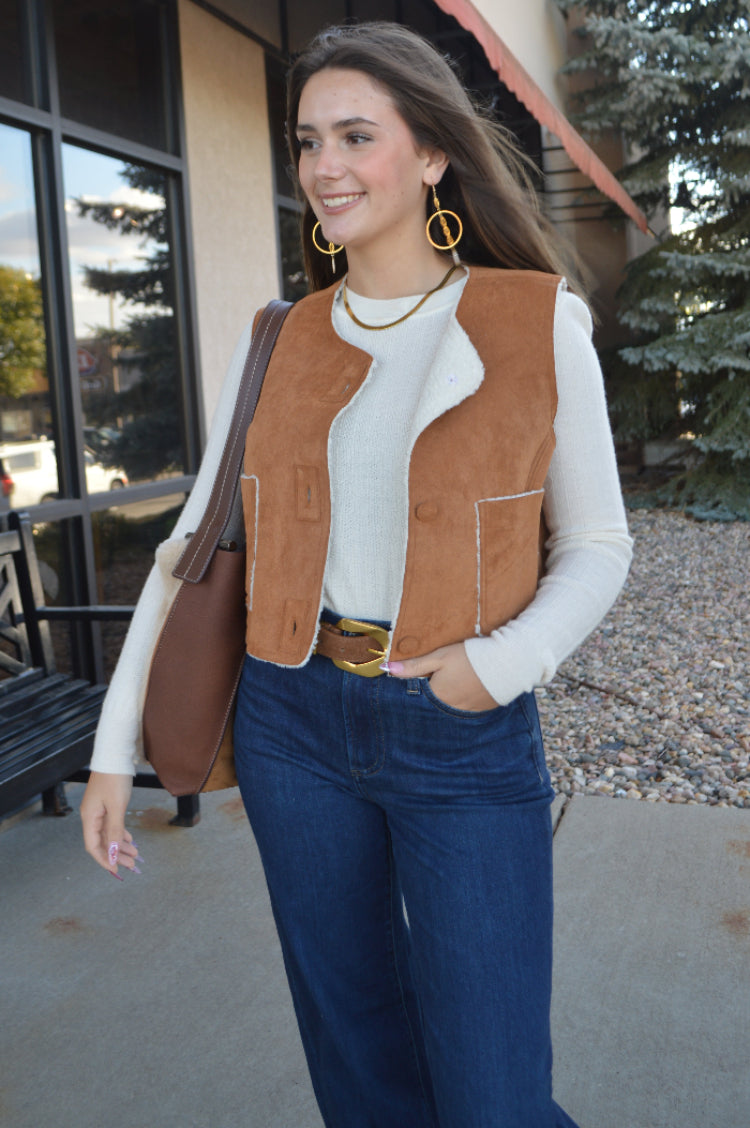 Hannah Faux Suede/Sherpa Vest