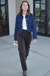 Margot Faux Leather Trimmed Denim Jacket