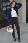 Margot Faux Leather Trimmed Denim Jacket