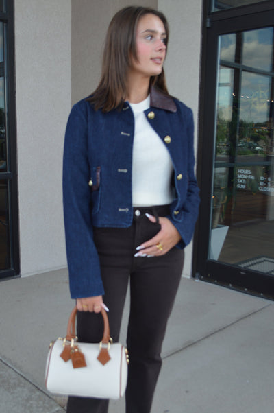Margot Faux Leather Trimmed Denim Jacket