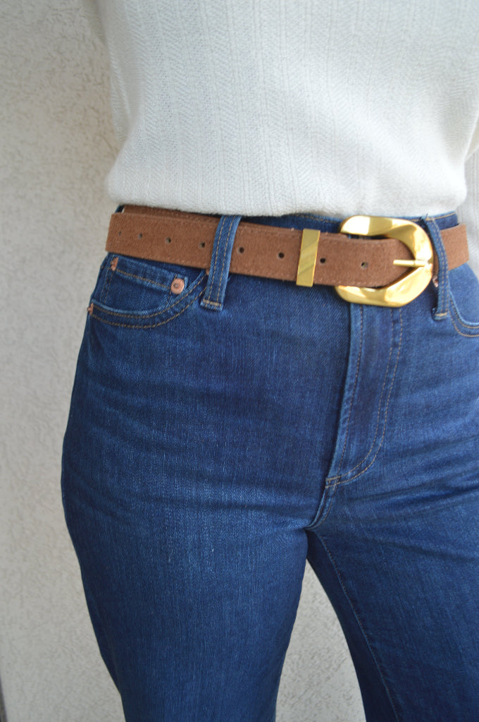.Aggie Faux Suede Belt, Cognac