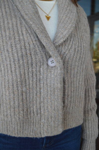 Carrie Shawl Collar Cropped Rib Cardigan