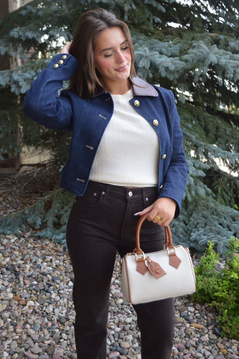 Lola Leather Duffle Handbag, Cream Combo
