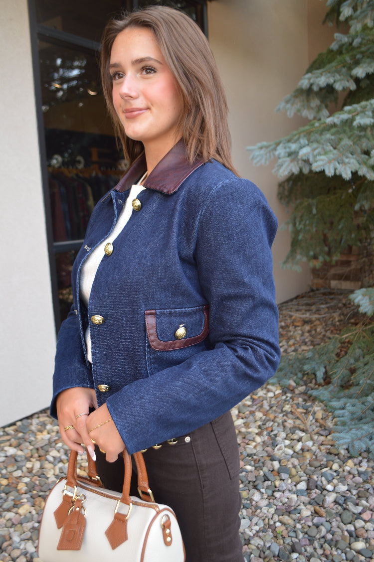 Margot Faux Leather Trimmed Denim Jacket