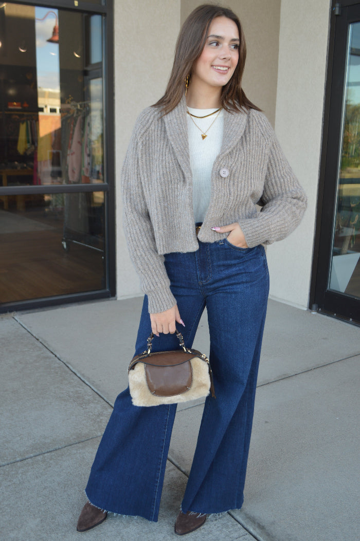 Carrie Shawl Collar Cropped Rib Cardigan