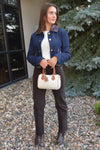 Margot Faux Leather Trimmed Denim Jacket