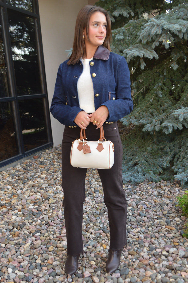 Margot Faux Leather Trimmed Denim Jacket